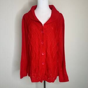 Vintage Acrylic Shawl Collar Red Cardigan SweaterSz Large